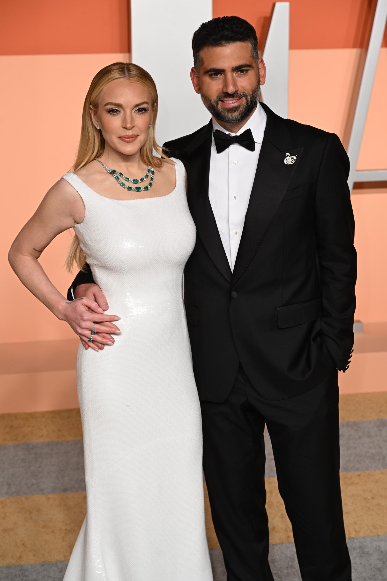 Lindsay Lohan and Bader Shammas attend the Vanity Fair Oscar Party held at the Wallis Annenberg Center for the Performing Arts on March 2 in Beverly Hills, Los Angeles. | Source: Getty Images