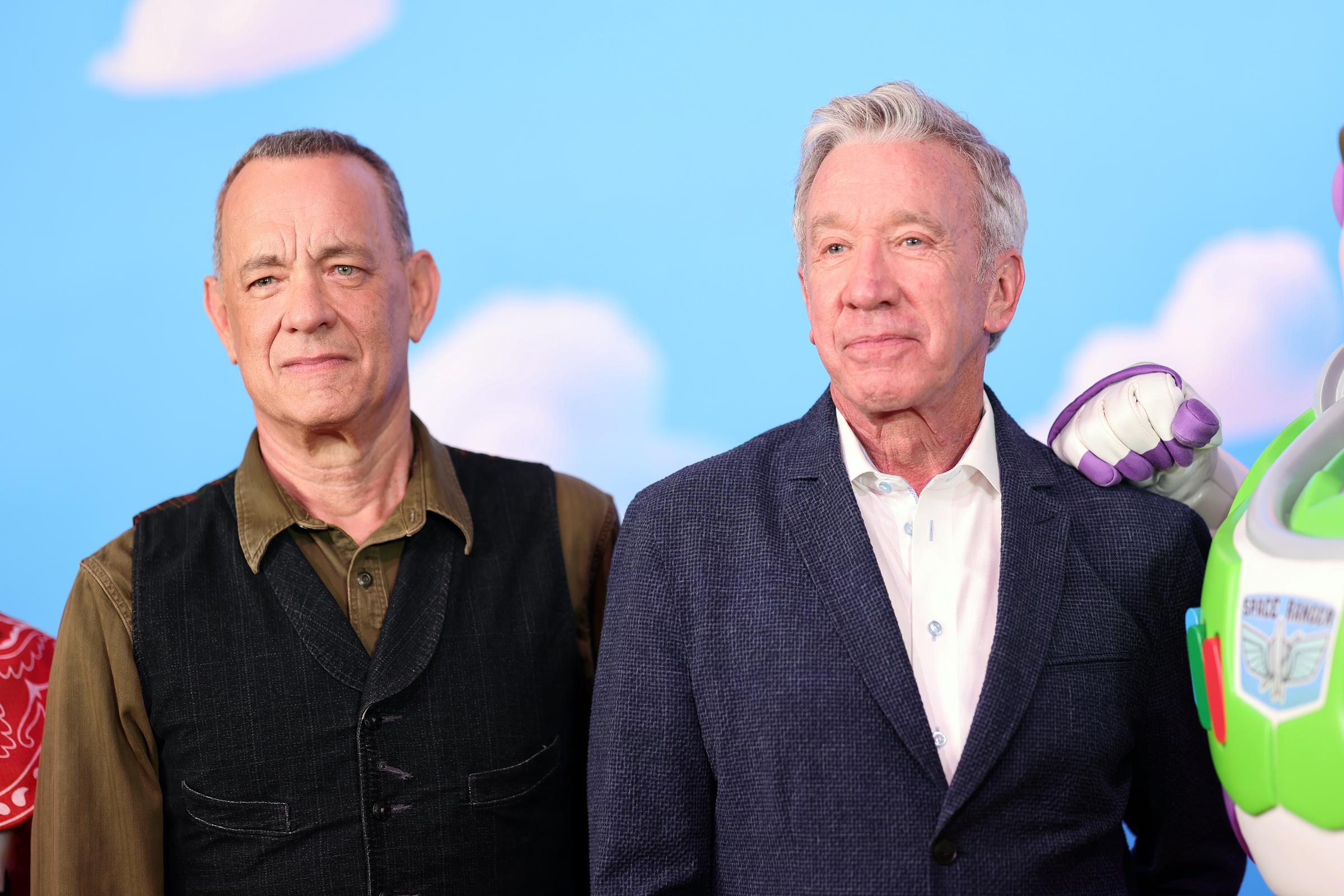 Tom Hanks and Tim Allen attend the "Toy Story 5" Los Angeles World Premiere at Dolby Theatre on June 9, 2026 in California. | Source: Getty Images