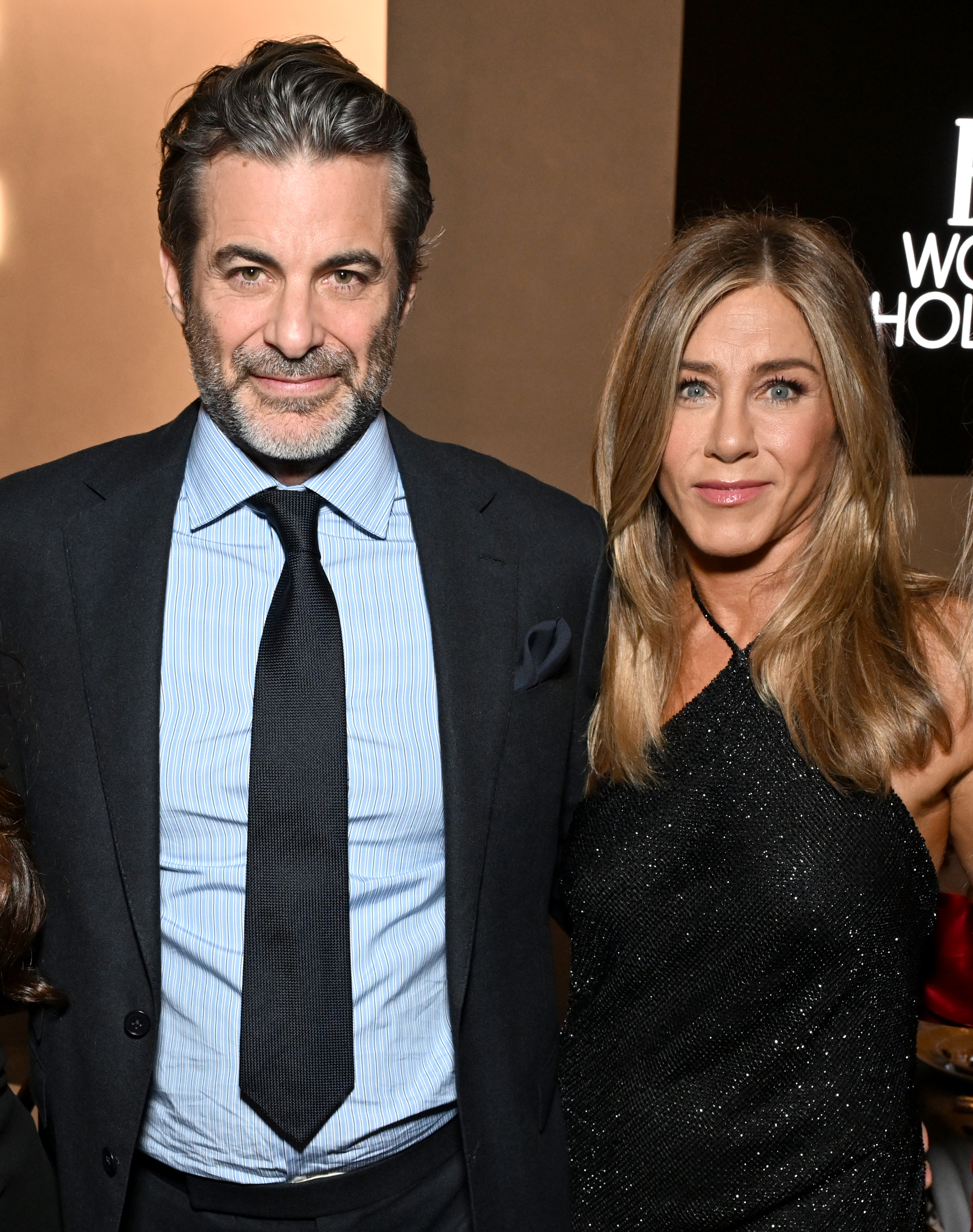 Jim Curtis and Jennifer Aniston, wearing Ralph Lauren, attend ELLE's 2025 Women in Hollywood Celebration presented by Ralph Lauren and Bvlgari with support from evian, Hendrick's Gin, and Lucid Motors on November 17 in Los Angeles, California. | Source: Getty Images