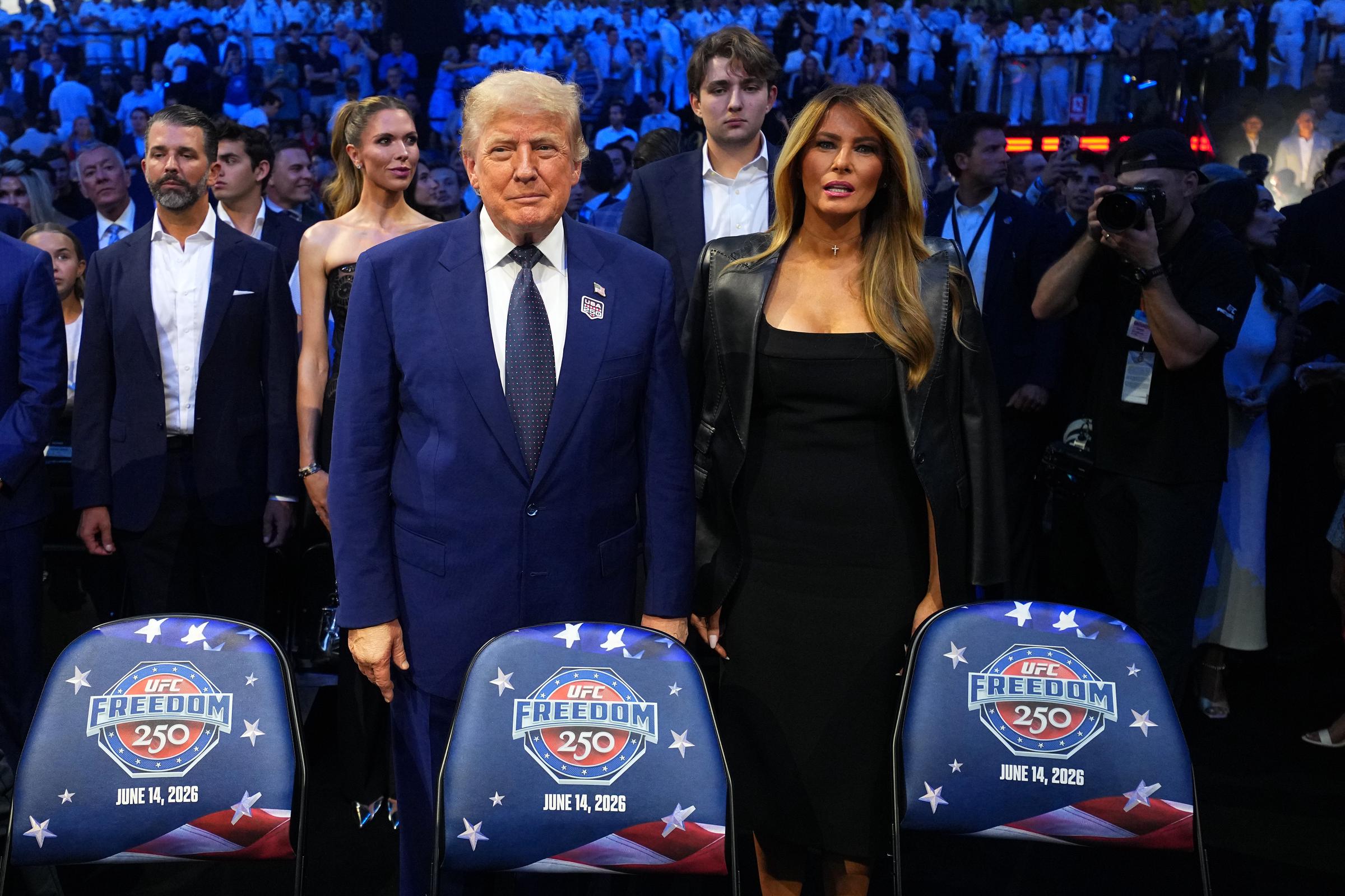 He sat next to some of his siblings to support their father on that big night. In this photo, he attended the UFC Freedom 250 event on the South Lawn at the White House on June 14, 2026, in Washington, DC. | Source: Getty Images