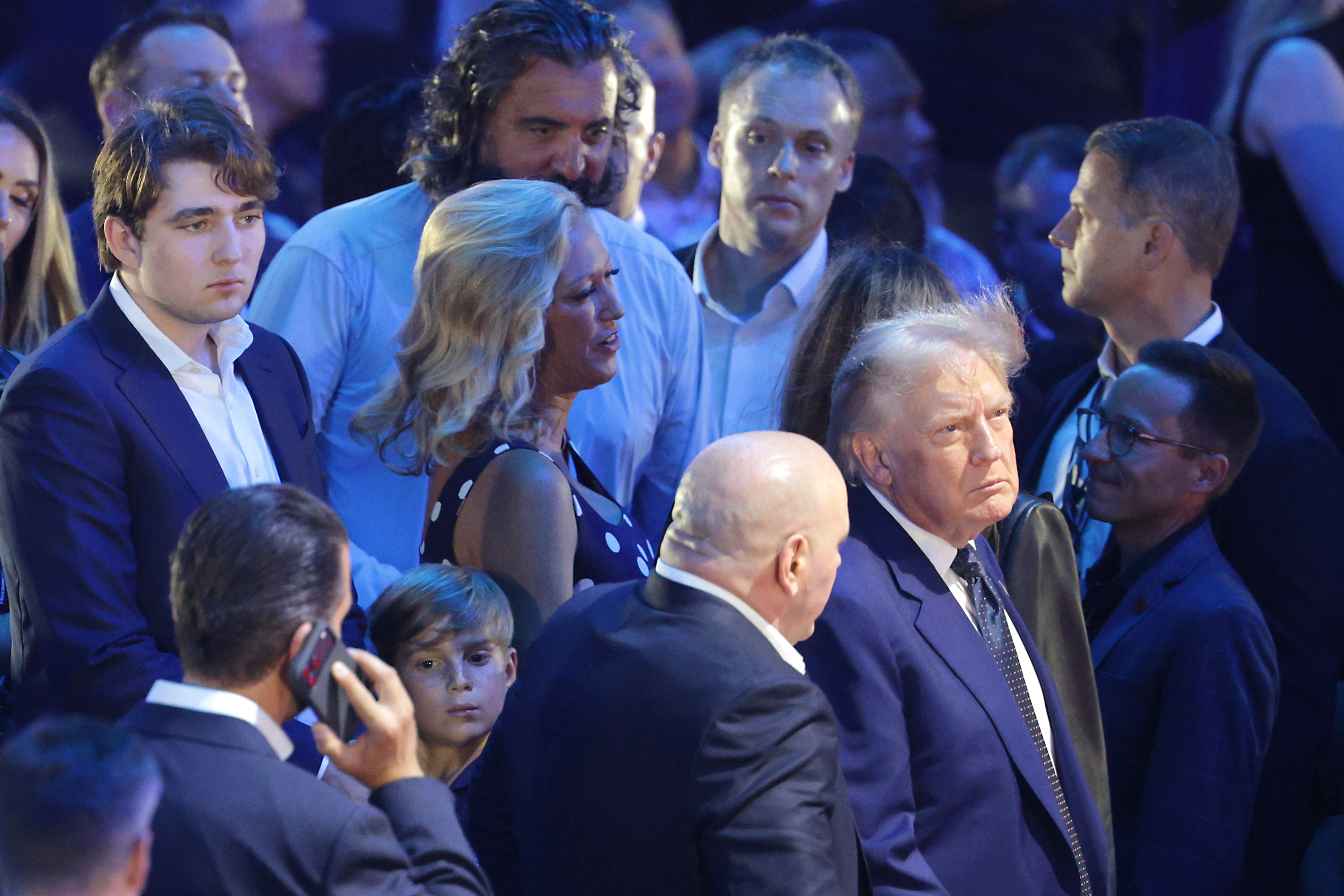 People online noticed how Barron Trump's face had matured. In this photo, he and Donald Trump attended UFC Freedom 250 on the South Lawn of the White House on June 14, 2026, in Washington, DC. | Source: Getty Images