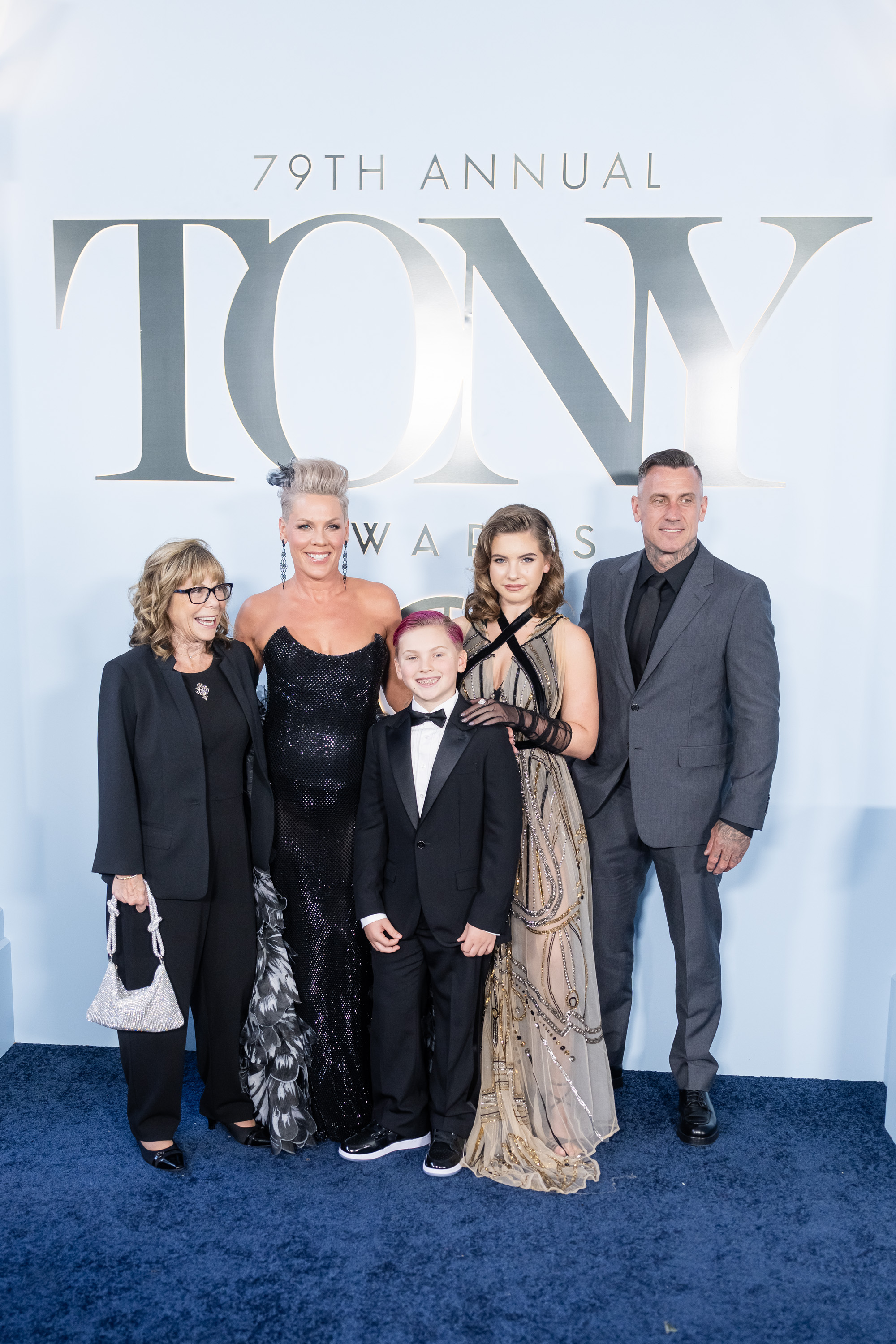 Three generations of the family came together at the 79th Annual Tony Awards in New York City. P!nk and Carey Hart posed with their children, Willow and Jameson, as well as P!nk's mother, Judith Moore, marking one of the family's most recent red carpet appearances and offering fans a fresh look at how much the Hart children have grown.