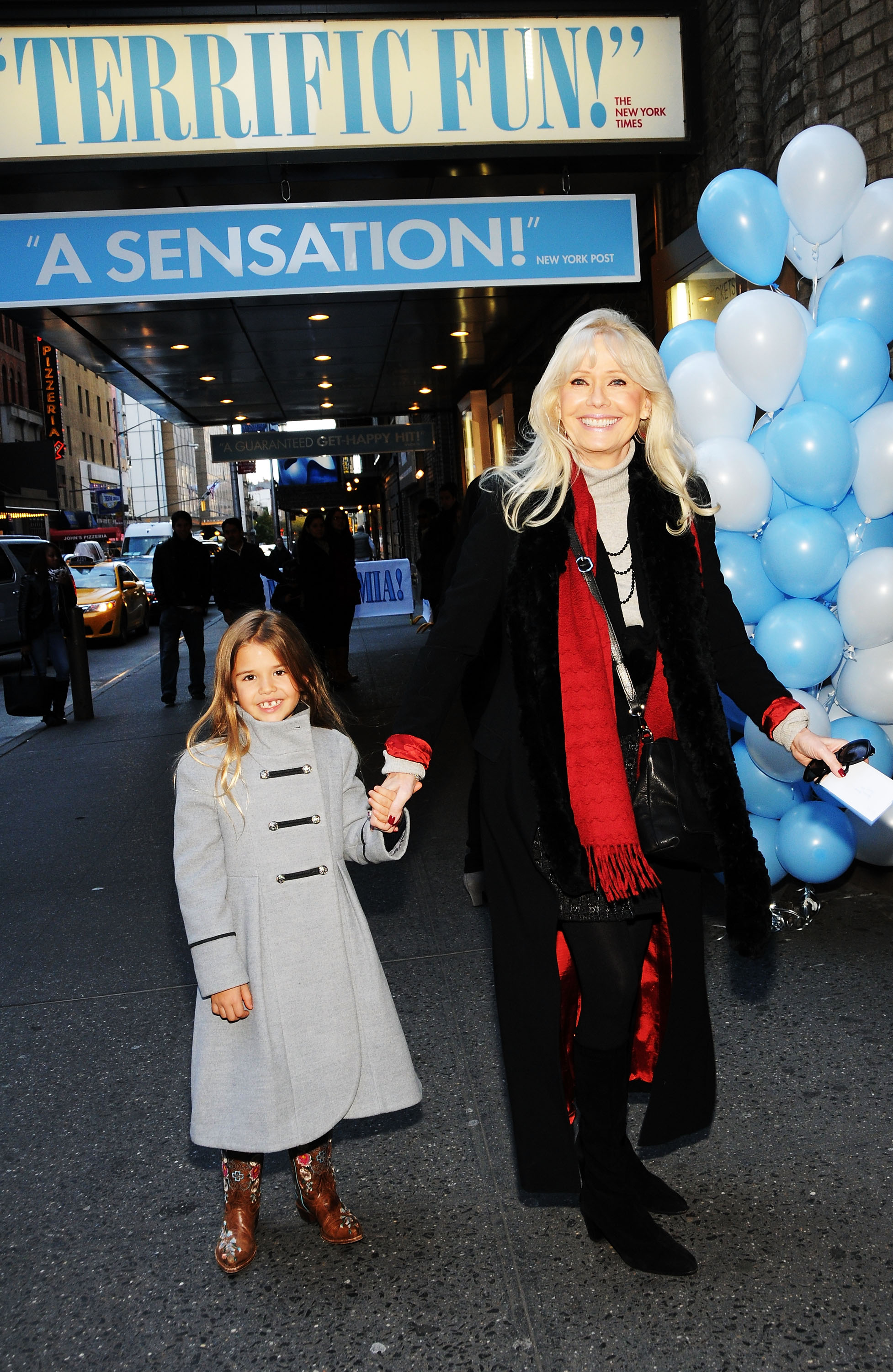 For the most part, her hair looked light brown with just touches of blonde when the sun hit. At this event, she and her grandmother Bonnie Hayden attended the 5,000 performance celebration of "Mamma Mia!" on Broadway at Broadhurst Theatre on November 9, 2013, in New York City, New York.