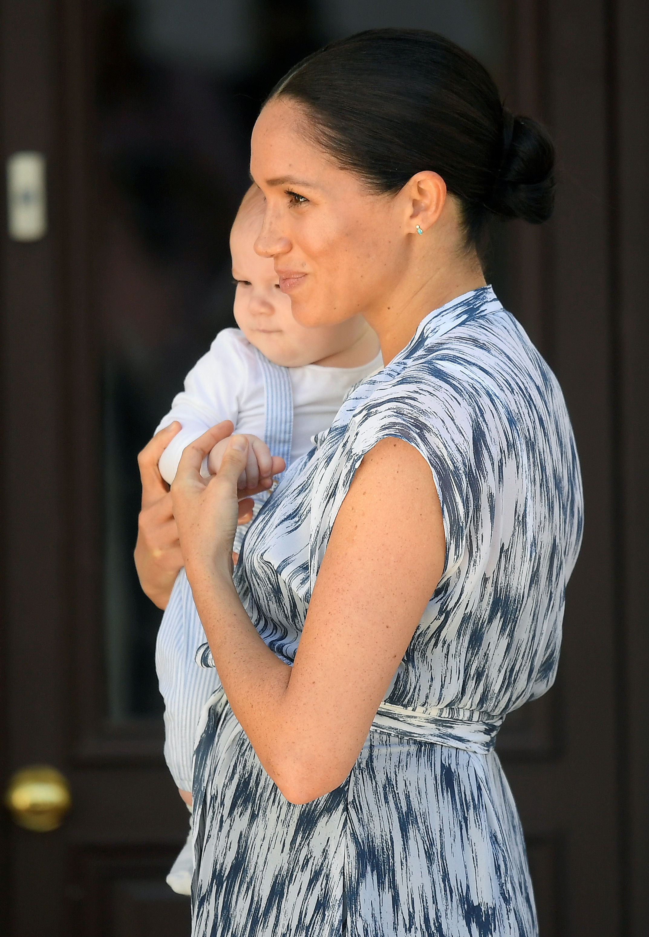 The world only caught rare glimpses of baby Archie's face during the early months of his life before his parents stepped back from their senior royal duties. In this photo, Meghan, Duchess of Sussex, held her son at a meeting with Archbishop Desmond Tutu at the Desmond & Leah Tutu Legacy Foundation during their royal tour of South Africa on September 25, 2019, in Cape Town, South Africa.
