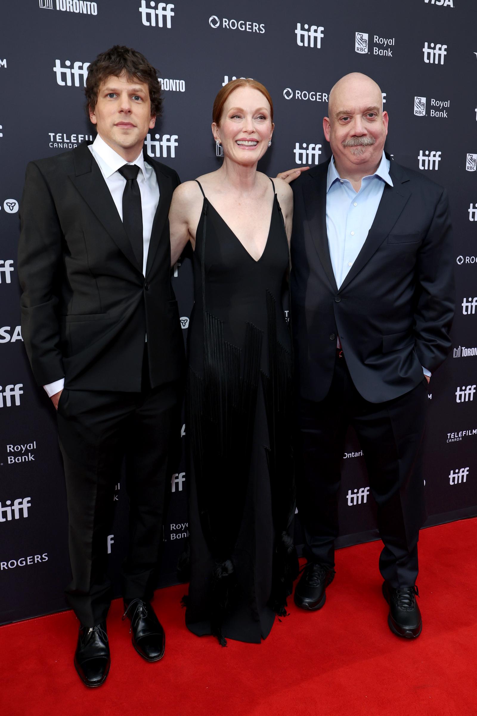 Jesse Eisenberg, Julianne Moore and Paul Giamatti attend the premiere of "The Debut" during the 2026 Toronto International Film Festival at Princess of Wales Theatre on September 13 in Toronto, Ontario. | Source: Getty Images