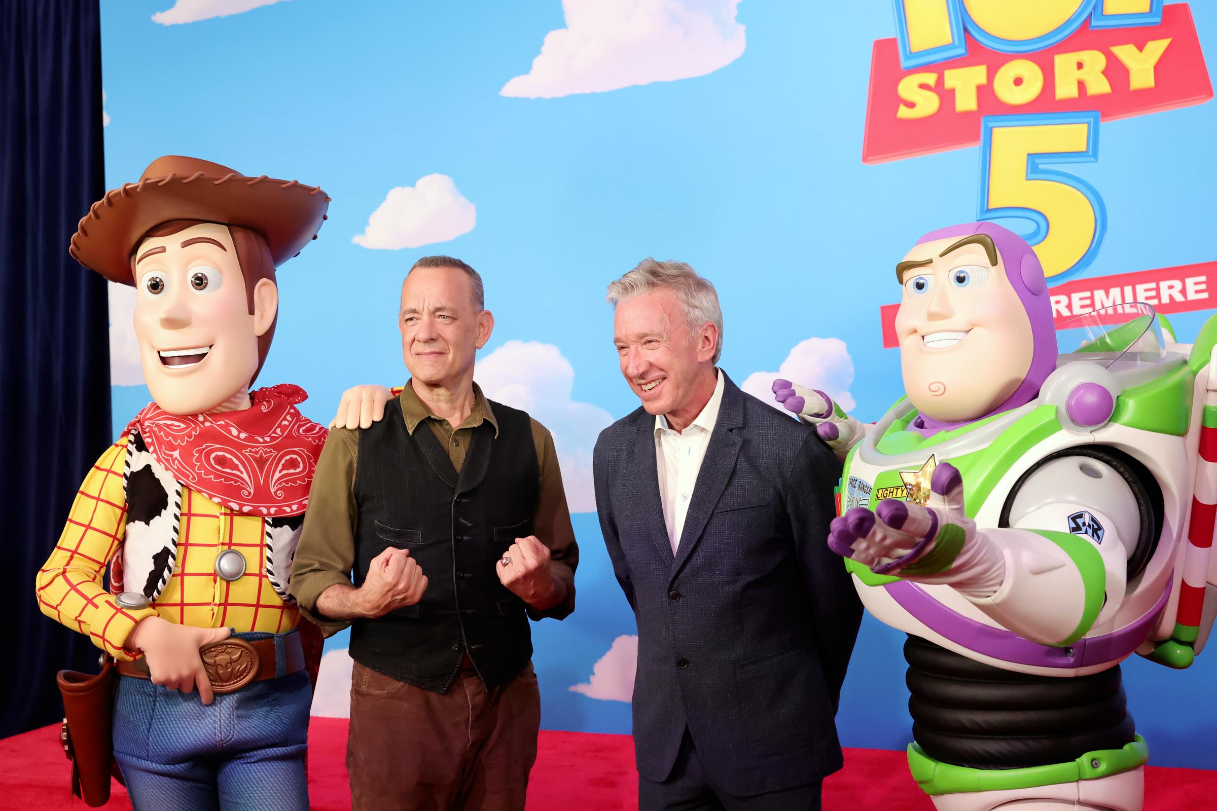 Tom Hanks and Tim Allen attend the "Toy Story 5" Los Angeles World Premiere at Dolby Theatre on June 9, 2026 in California. | Source: Getty Images