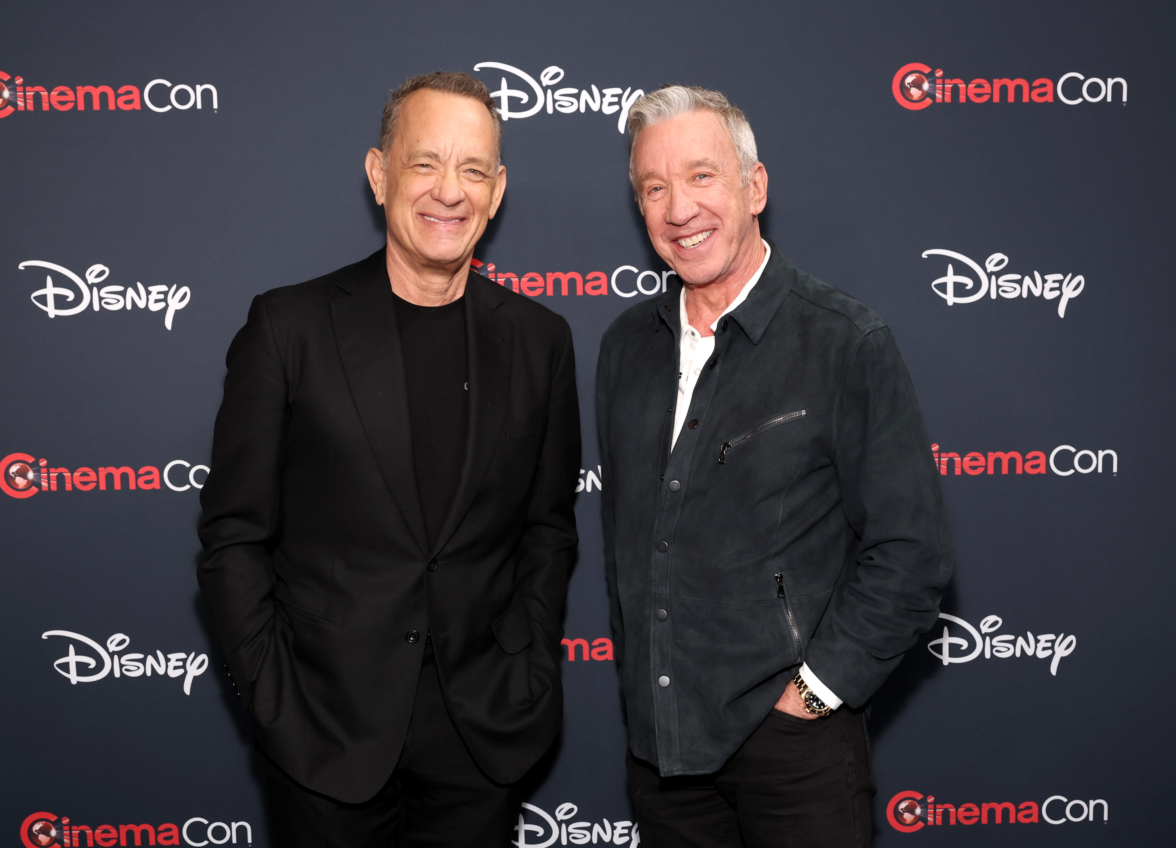 Tom Hanks and Tim Allen attend CinemaCon 2026 - Walt Disney Studios Invites you to its 2026 presentation highlighting its upcoming release schedule at The Dolby Colosseum at Caesars Palace on April 16 in Las Vegas, Nevada. | Source: Getty Images