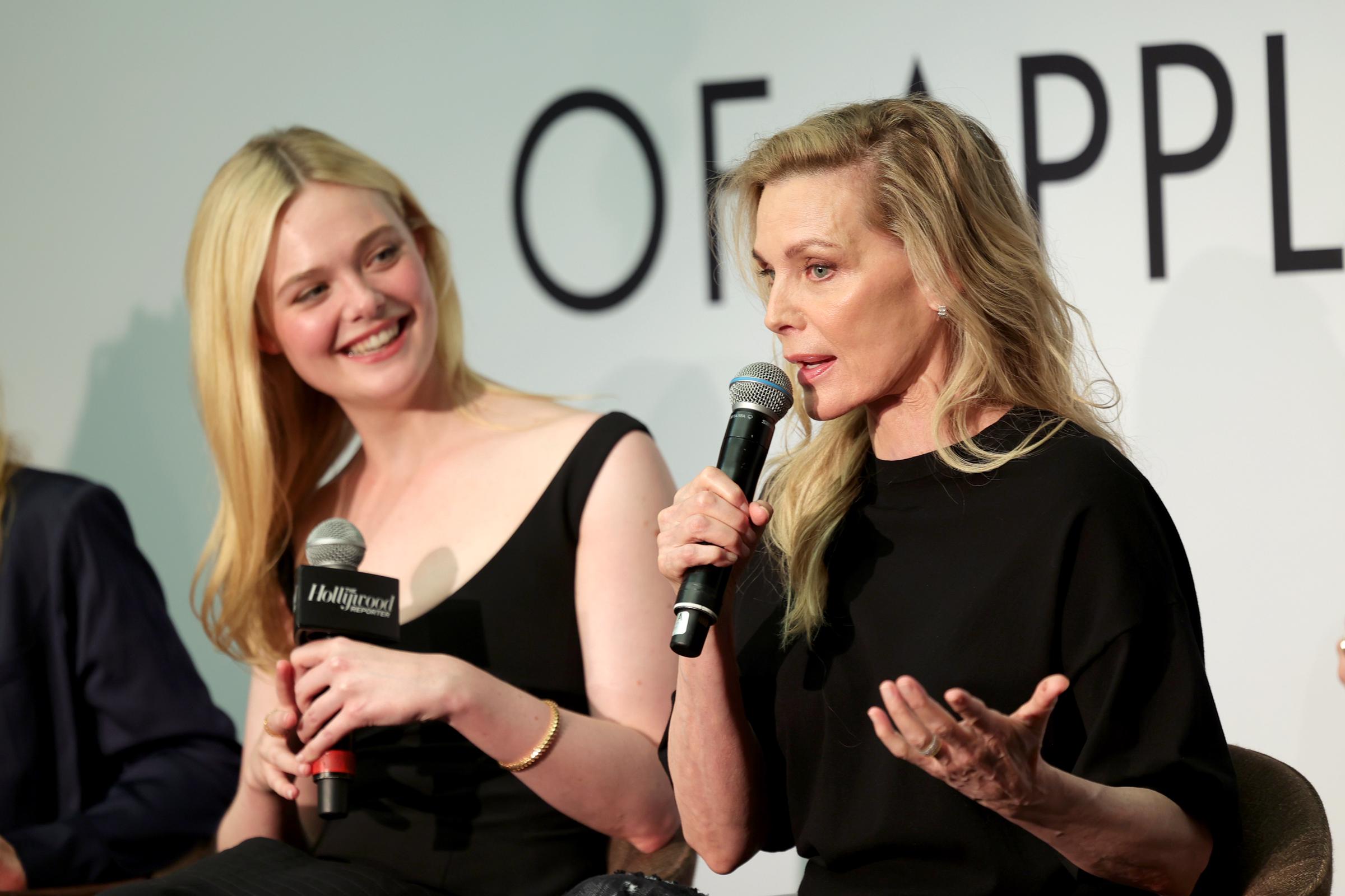Elle Fanning and Michelle Pfeiffer speak onstage during THR x Apple TV - Leading The Narrative: Women Of Apple TV at Spago on August 2, 2026 in Beverly Hills, California. | Source: Getty Images