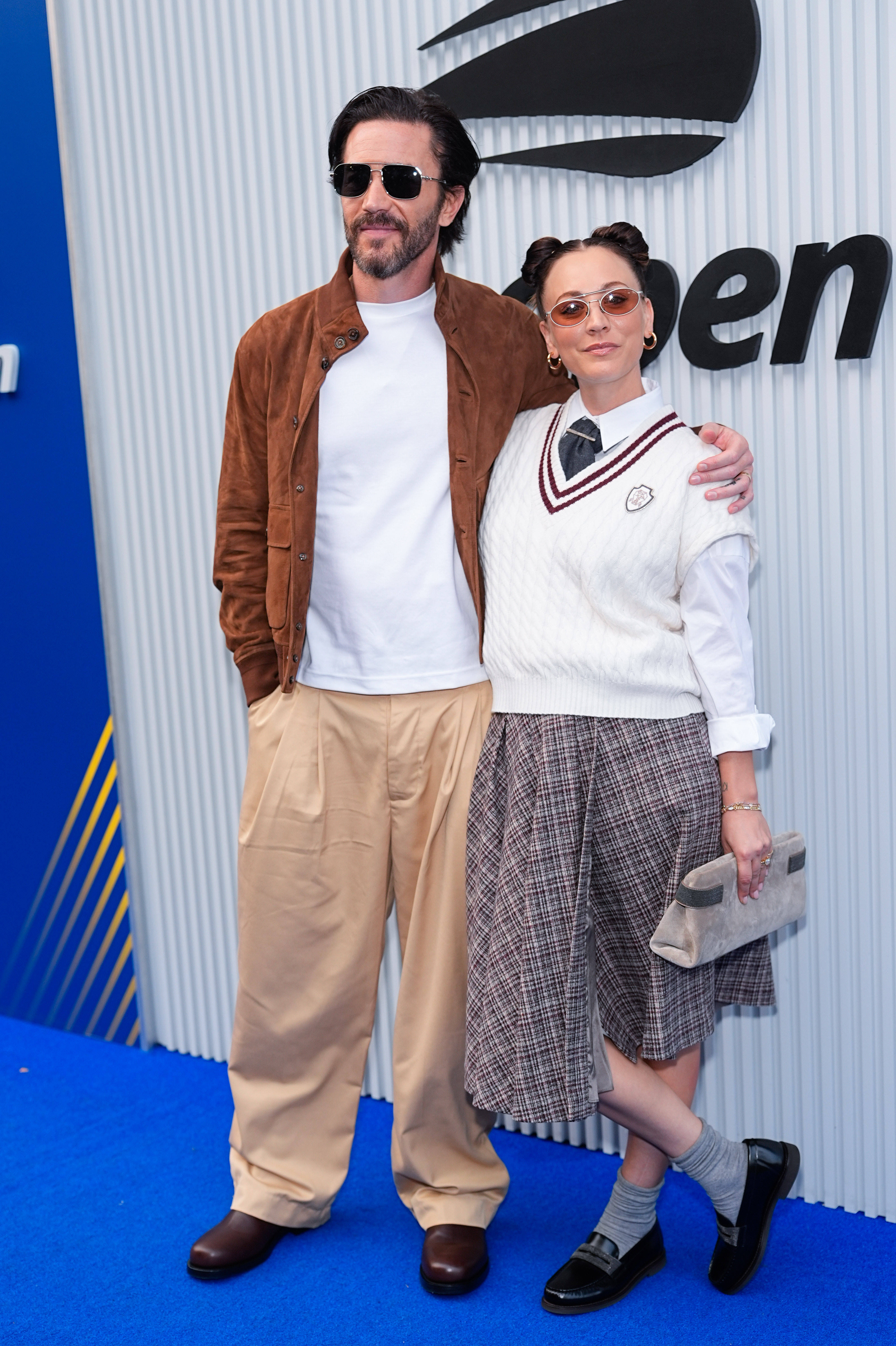 Kaley Cuoco and Tom Pelphrey are seen at Day 13 of the 2025 US Open Tennis Championships at USTA Billie Jean King National Tennis Center on September 5 in Flushing Meadows, Queens, New York City. | Source: Getty Images