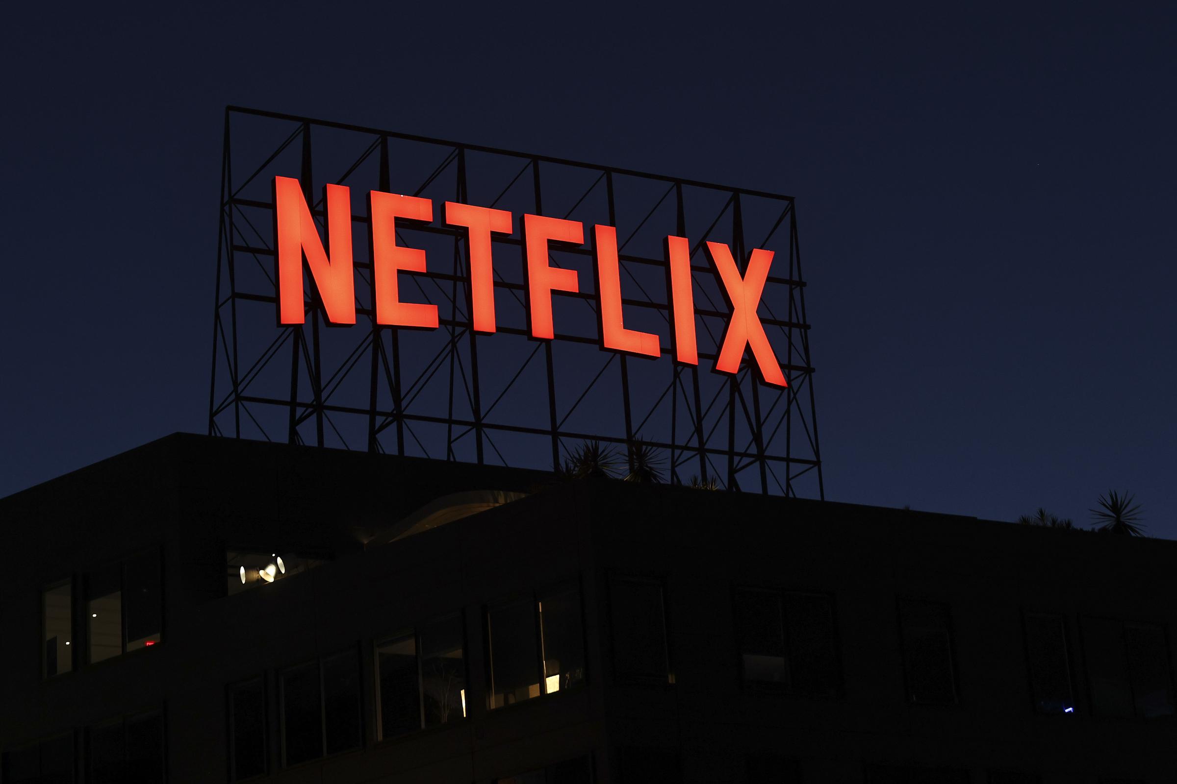 The Netflix logo is seen on the roof of an office building in Los Angeles, California, on May 29, 2026. | Source: Getty Images
