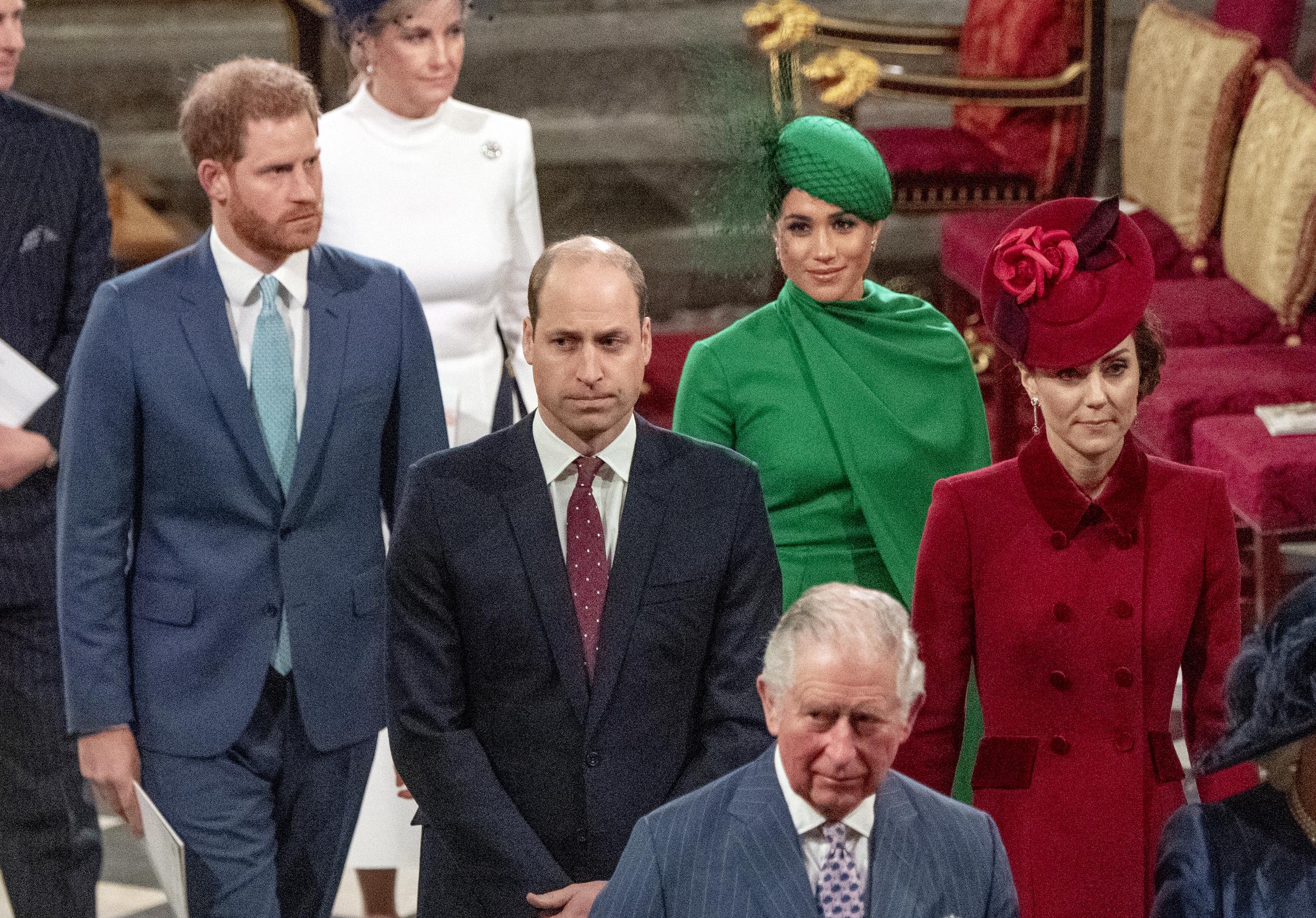 Prince Harry, Duke of Sussex, Meghan, Duchess of Sussex, Prince William, Prince of Wales, Catherine, Princess of Wales and King Charles attend the Commonwealth Day Service 2020 on March 9 in London, England. | Source: Getty Images